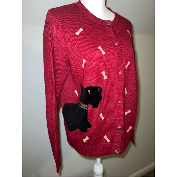 Vintage Red Cardigan Scotties Dogs Button Down M - Picture 2 of 8